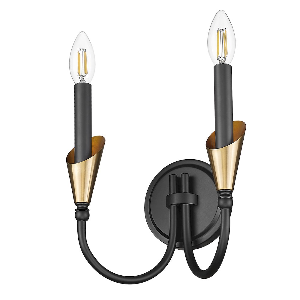 Z-Lite Claudelle 2 Light Wall Sconce in Matte Black + Modern Gold color. Picture 3