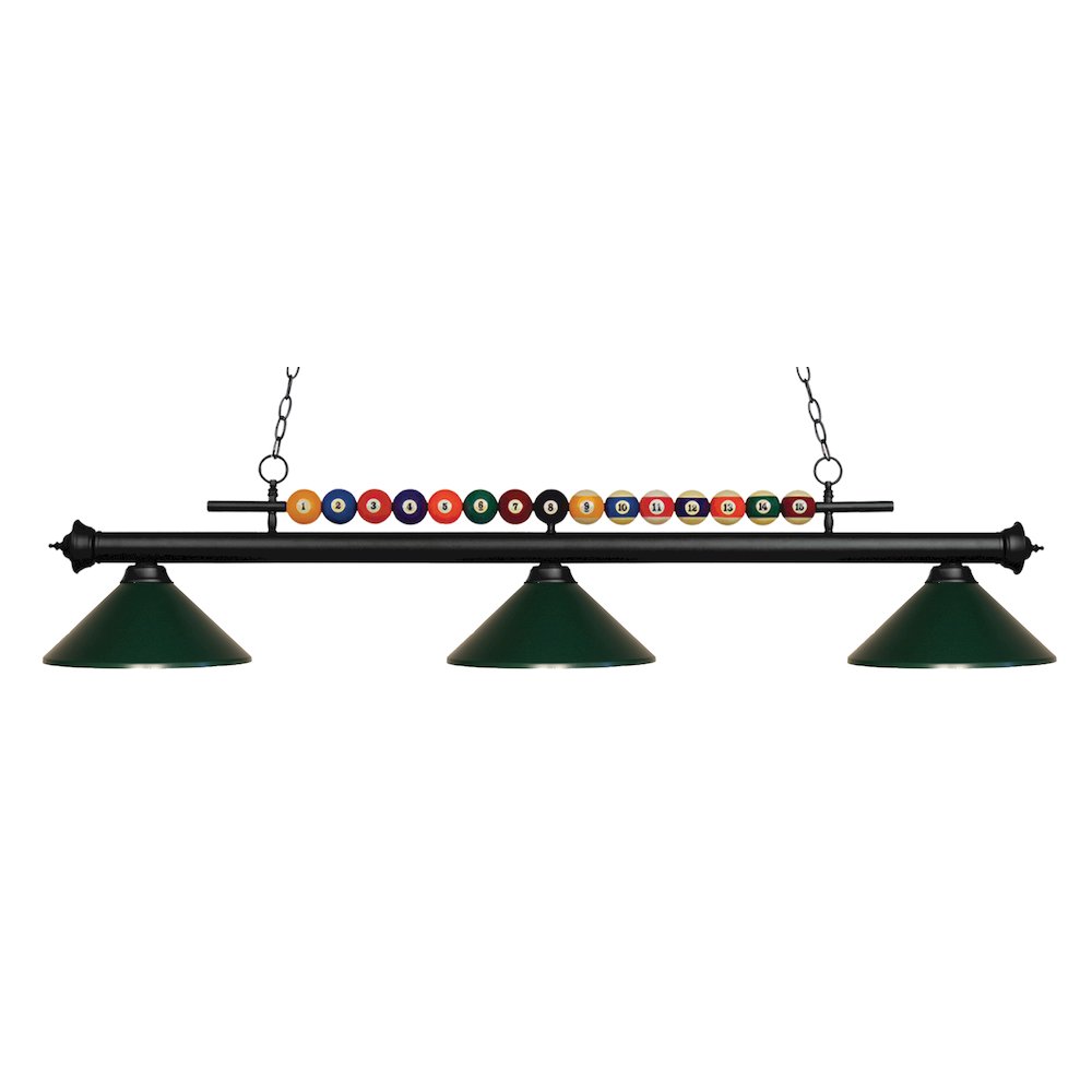 Z-Lite Shark 3 Light Billiard, Steel Frame, Dark Green Shade Color. Picture 1