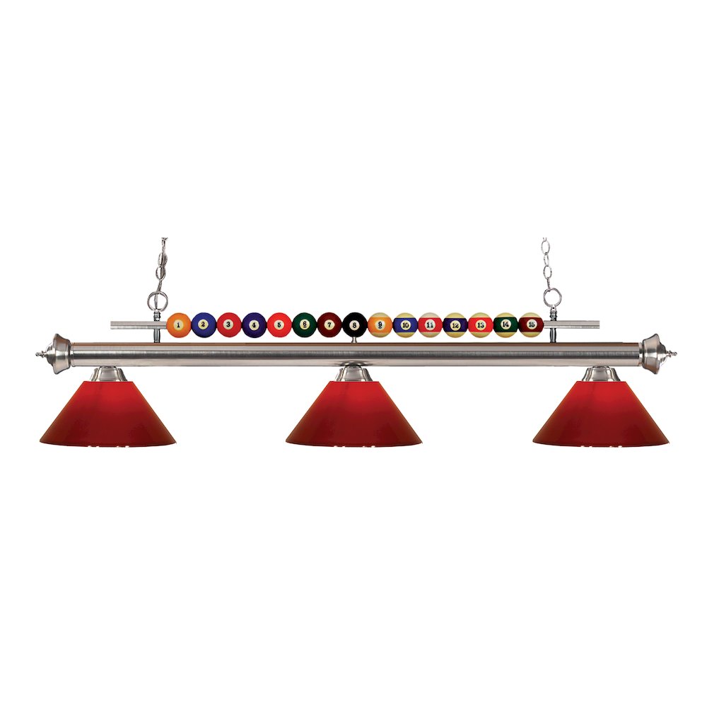 Z-Lite Shark 3 Light Billiard, Steel Frame, Red Shade Color. Picture 1