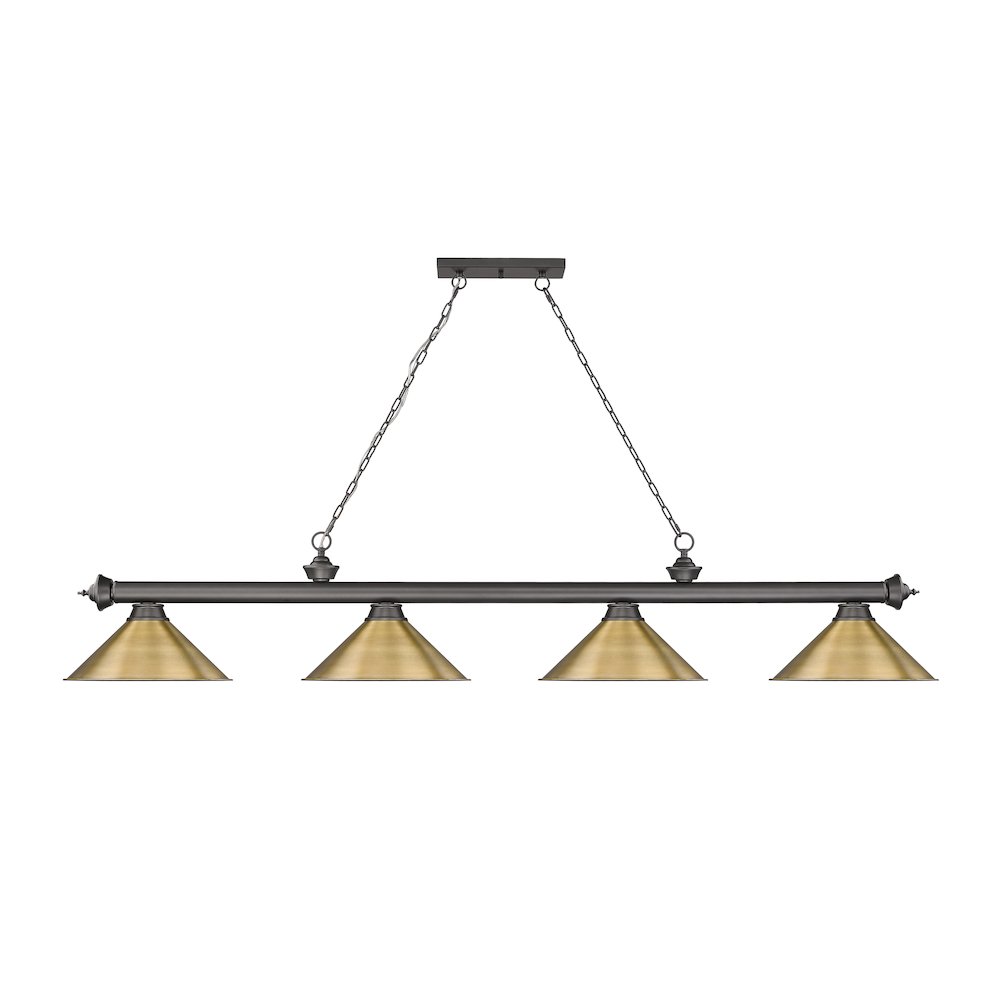 Z-Lite Cordon 4 Light Billiard, Steel Frame, Rubbed Brass Shade Color. Picture 2