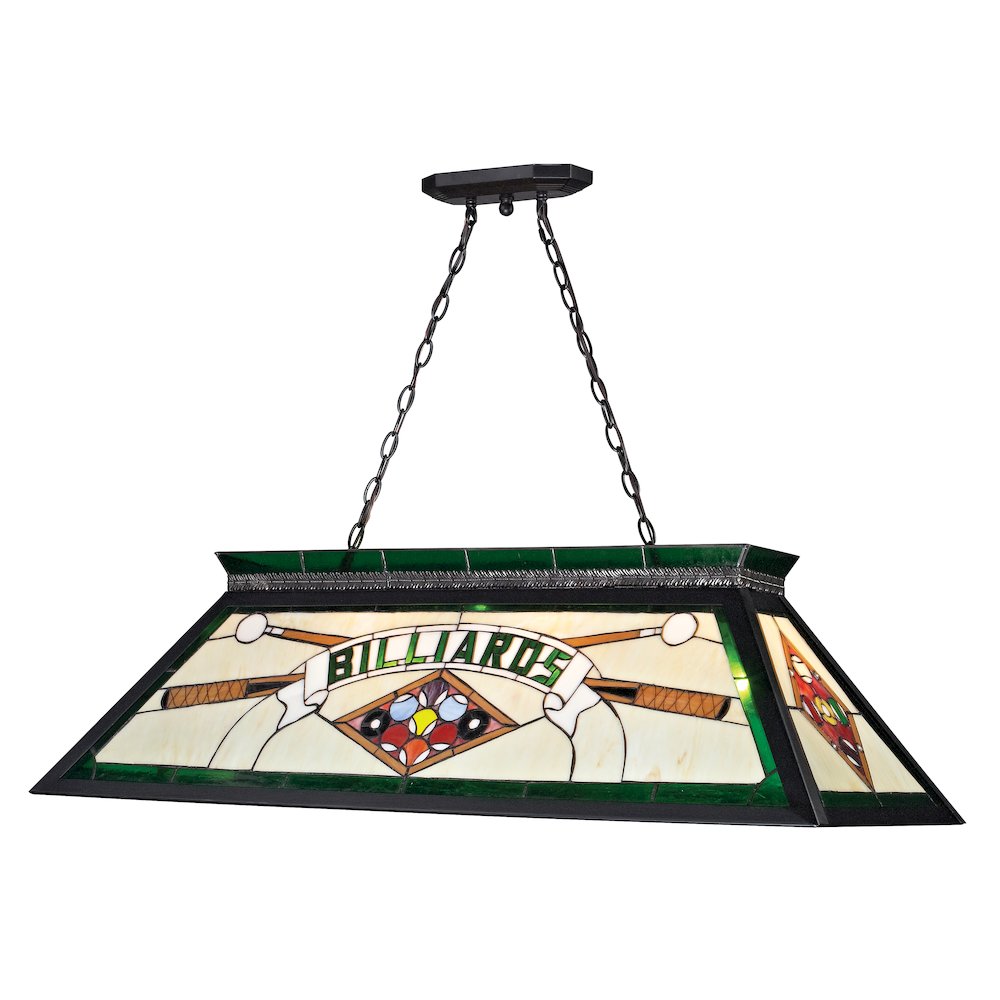 Z-Lite Tiffany Billiard 4 Light Billiard, Multi Colored Tiffany Shade Color. Picture 1