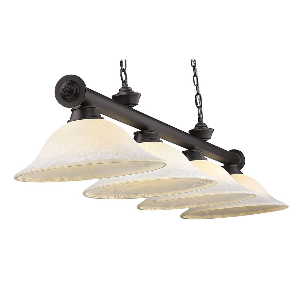 Z-Lite Cordon 4 Light Billiard, Steel Frame, White Mottle Shade Color. Picture 4