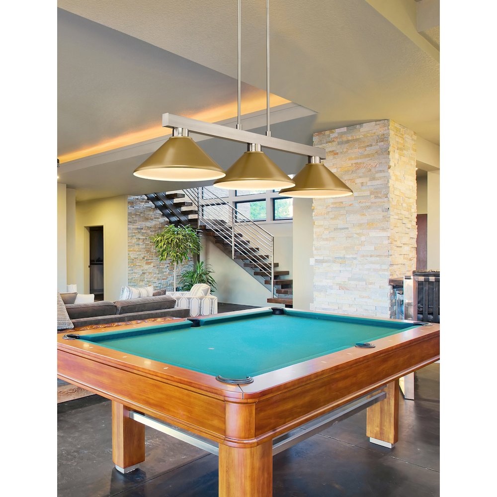 Z-Lite Cobalt 3 Light Billiard, Steel Frame, Satin Gold Shade Color. Picture 6