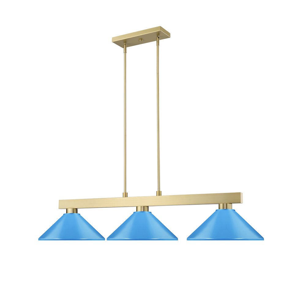 Z-Lite Cobalt 3 Light Billiard, Steel Frame, Electric Blue Shade Color. Picture 3