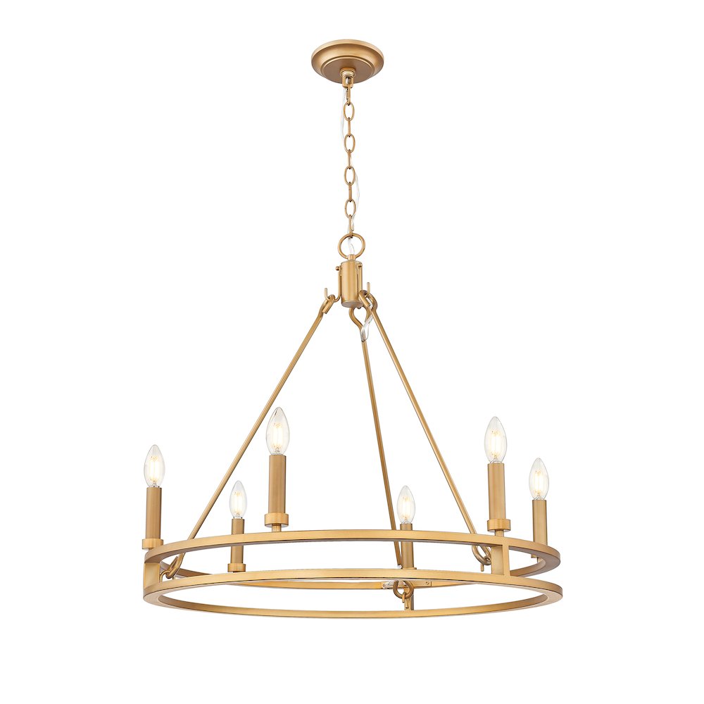Z-Lite Dennison 6 Light Chandelier in Signature Brass color, Steel frame. Picture 1