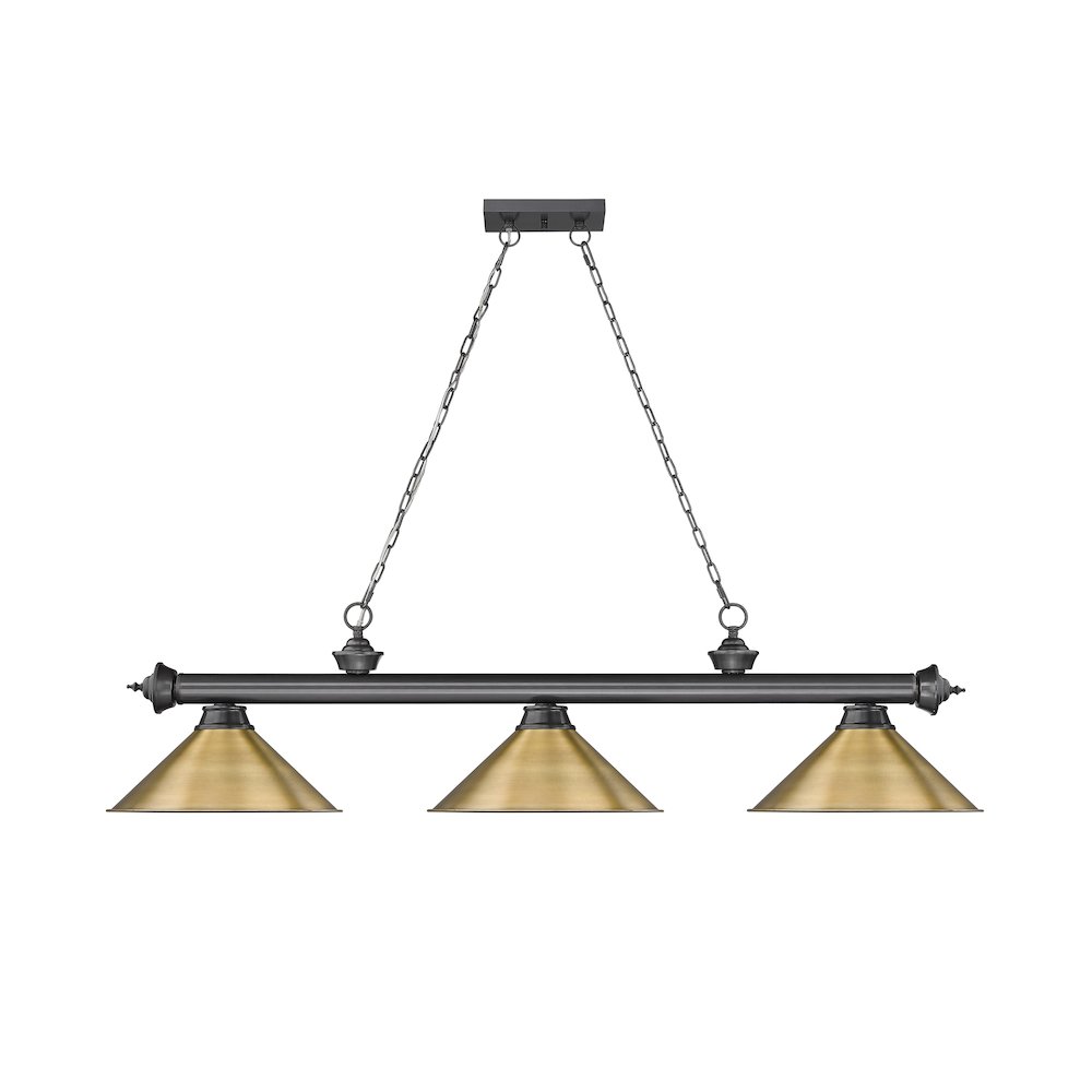 Z-Lite Cordon 3 Light Billiard, Steel Frame, Rubbed Brass Shade Color. Picture 2