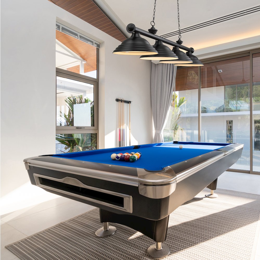 Z-Lite Cordon 4 Light Billiard, Steel Frame, Matte Black Shade Color. Picture 6