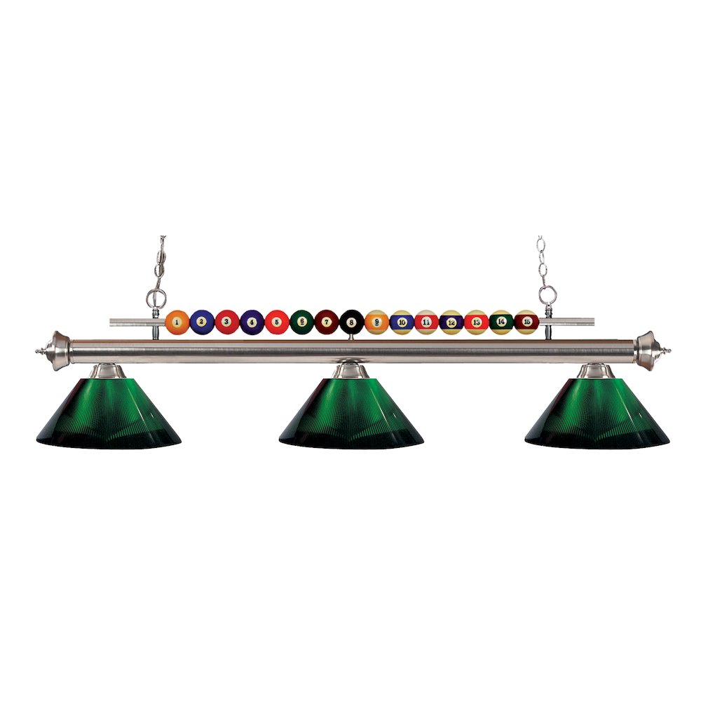 Z-Lite Shark 3 Light Billiard, Steel Frame, Green Shade Color. Picture 1