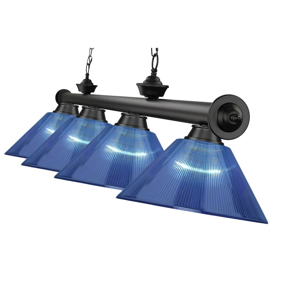 Z-Lite Cordon 4 Light Billiard, Steel Frame, Dark Blue Shade Color. Picture 4