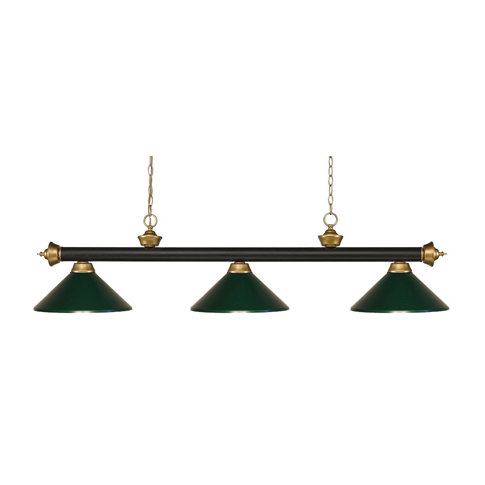 Z-Lite Riviera 3 Light Billiard, Steel Frame, Dark Green Shade Color. Picture 1