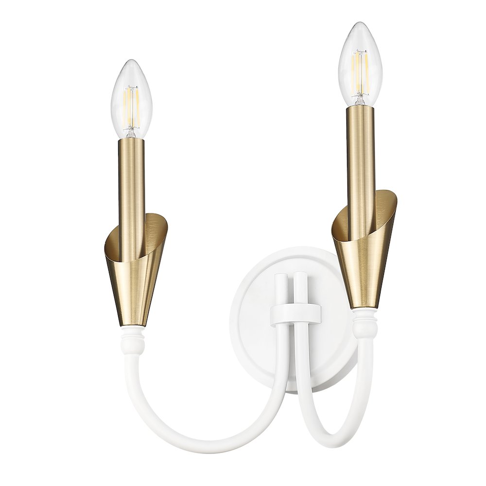 Z-Lite Claudelle 2 Light Wall Sconce in Textured White + Modern Gold color. Picture 3