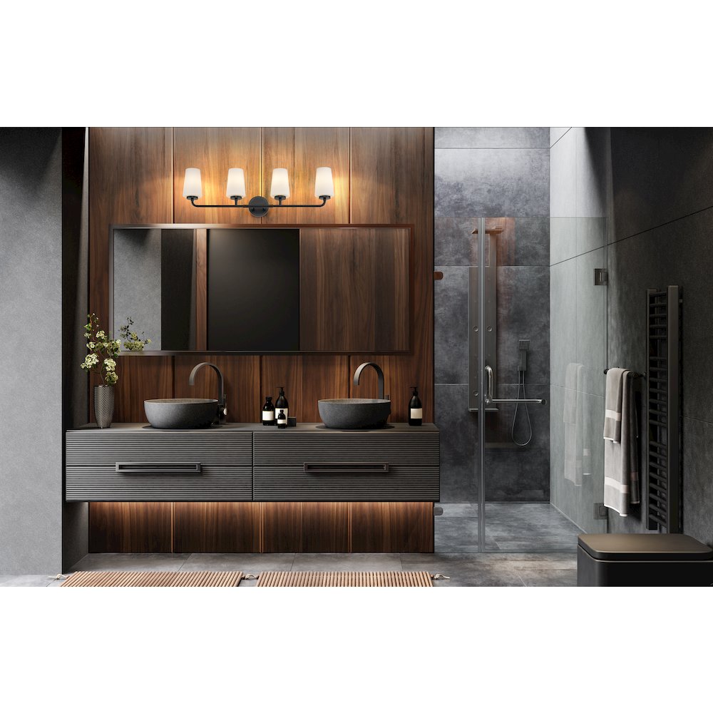 Z-Lite Montford 4 Light Vanity in Matte Black color, Steel frame. Picture 7
