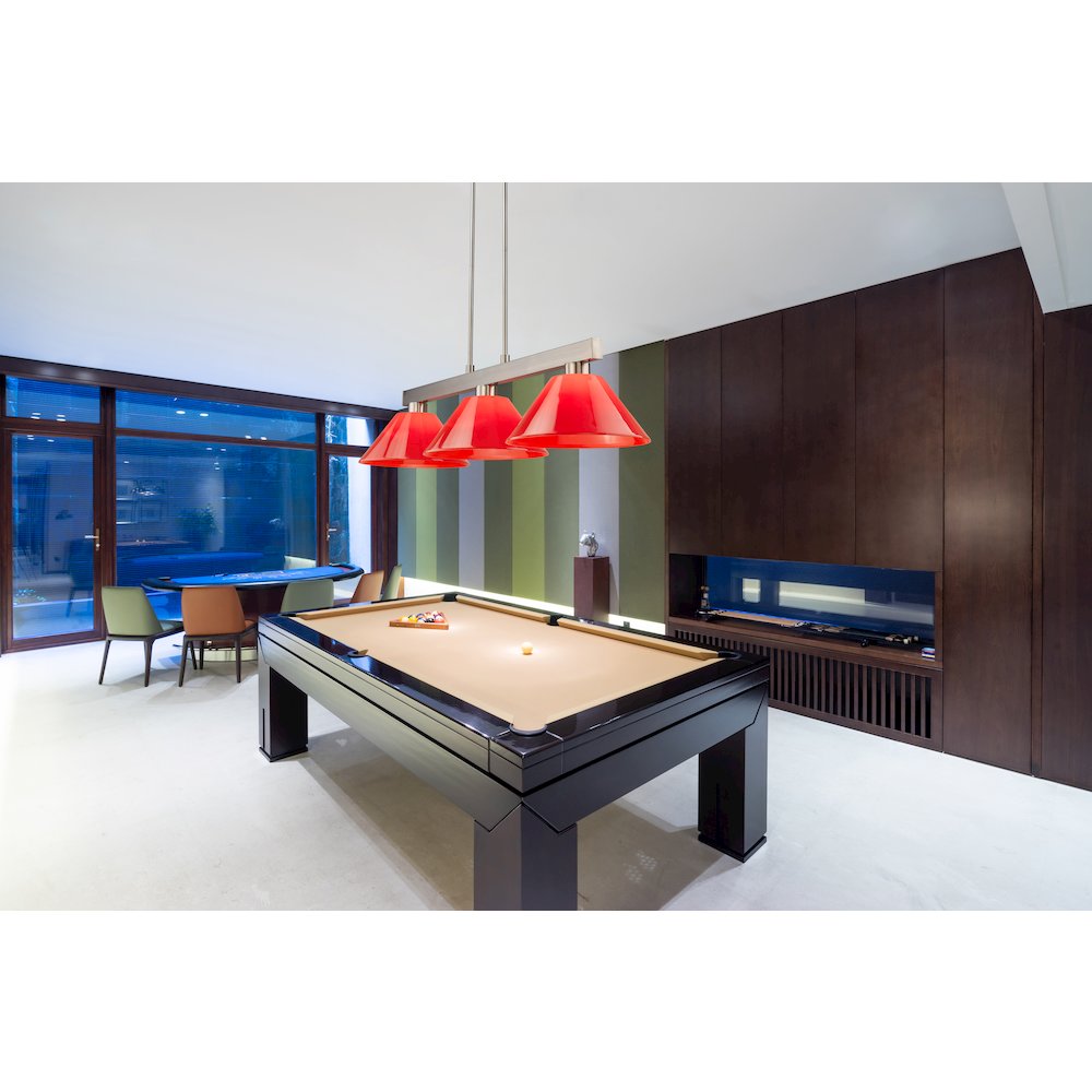 Z-Lite Cobalt 3 Light Billiard, Steel Frame, Red Shade Color. Picture 6