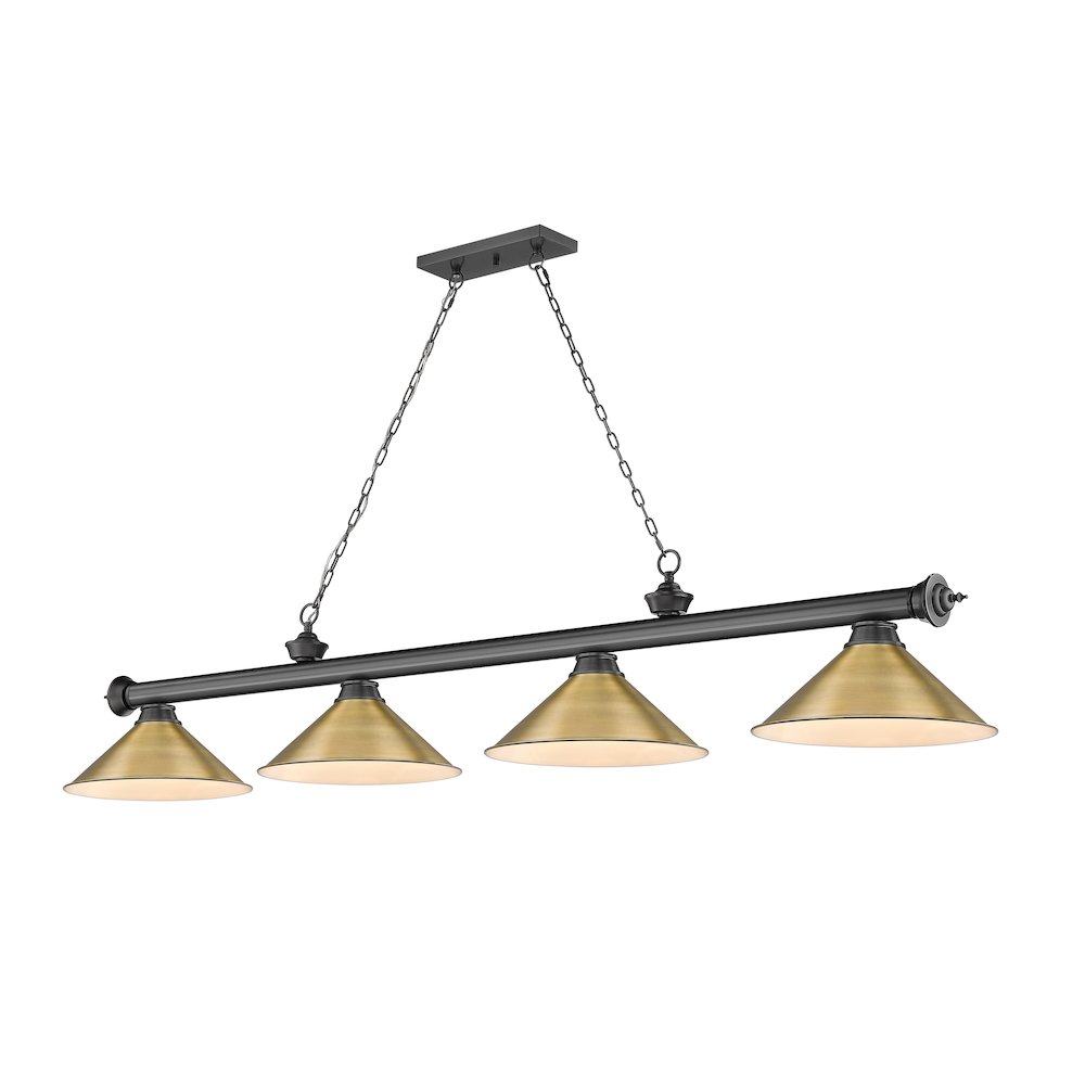 Z-Lite Cordon 4 Light Billiard, Steel Frame, Rubbed Brass Shade Color. Picture 1