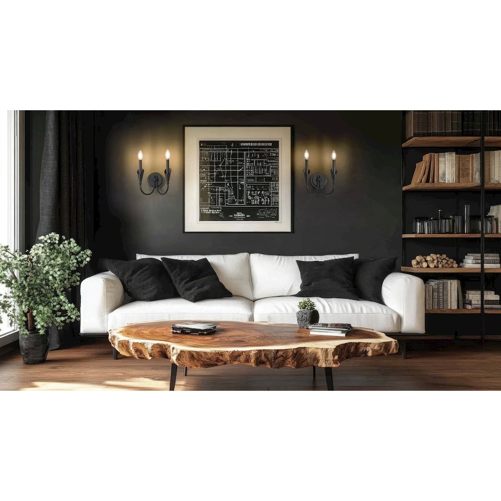 Z-Lite Claudelle 2 Light Wall Sconce in Matte Black color, Steel frame. Picture 6