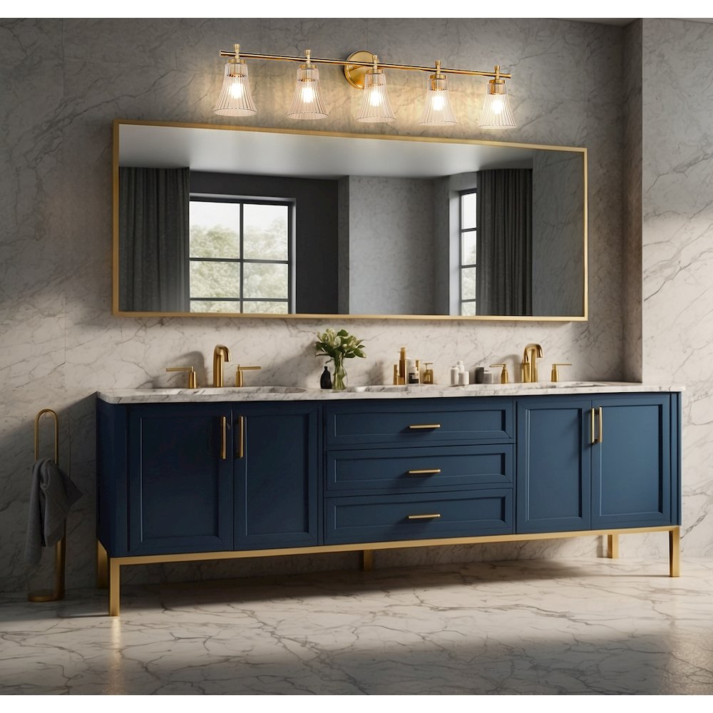 Z-Lite Belle 5 Light Vanity in Modern Gold color, Steel frame. Picture 6