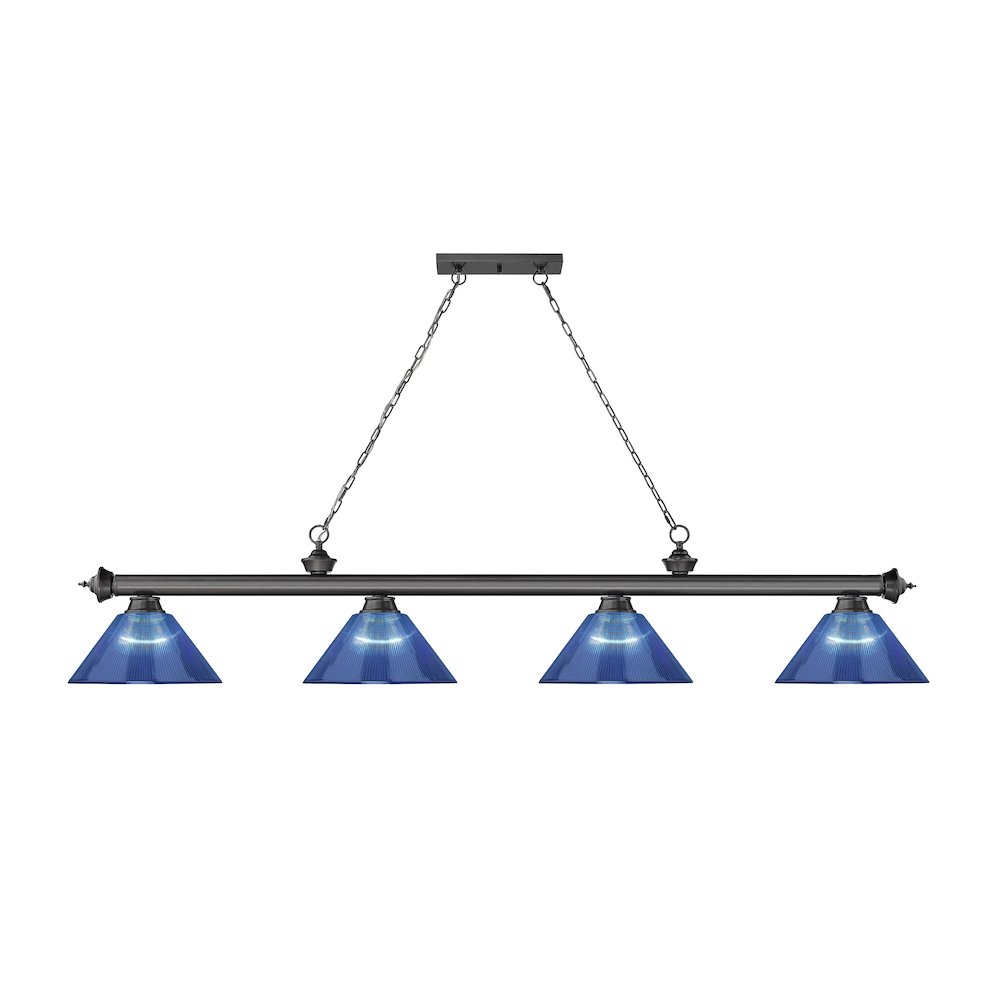 Z-Lite Cordon 4 Light Billiard, Steel Frame, Dark Blue Shade Color. Picture 2