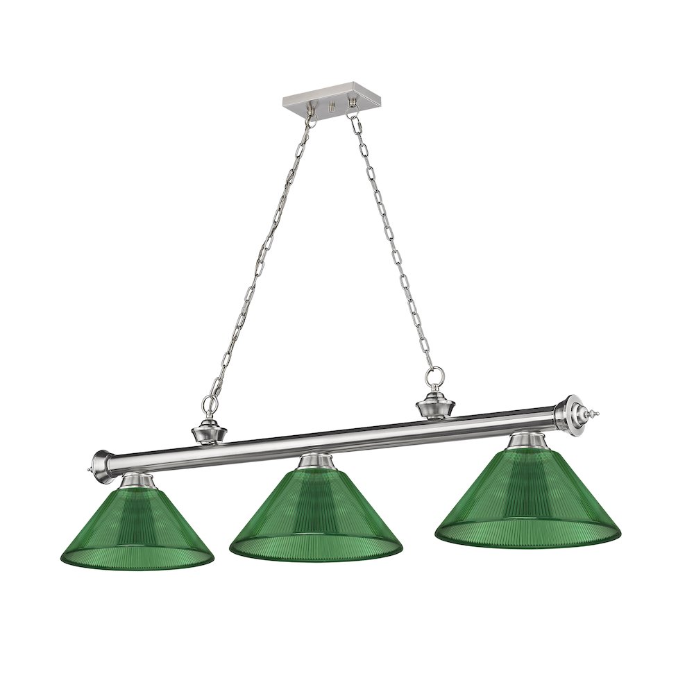 Z-Lite Cordon 3 Light Billiard, Steel Frame, Green Shade Color. Picture 5