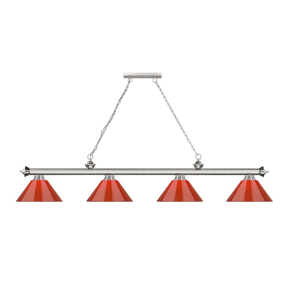 Z-Lite Cordon 4 Light Billiard, Steel Frame, Red Shade Color. Picture 2