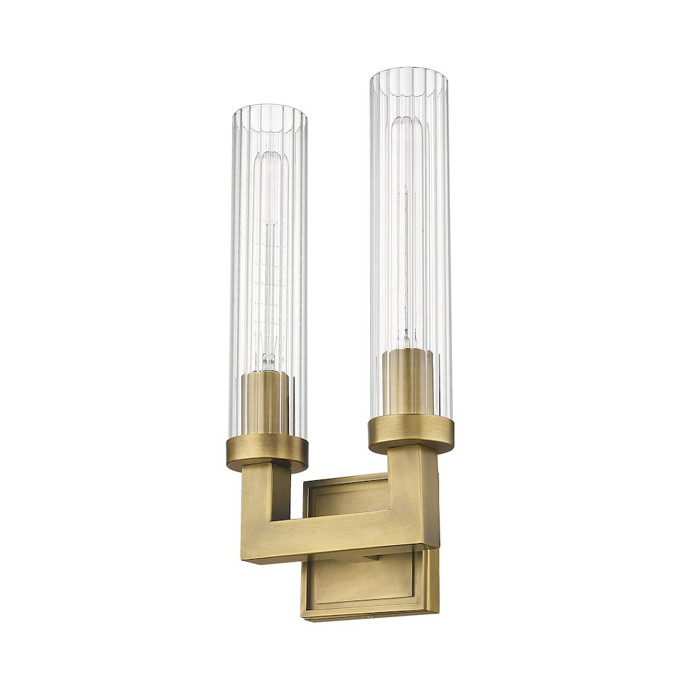 Z-Lite Beau 2 Light Wall Sconce in Rubbed Brass Frame Finish. Picture 5