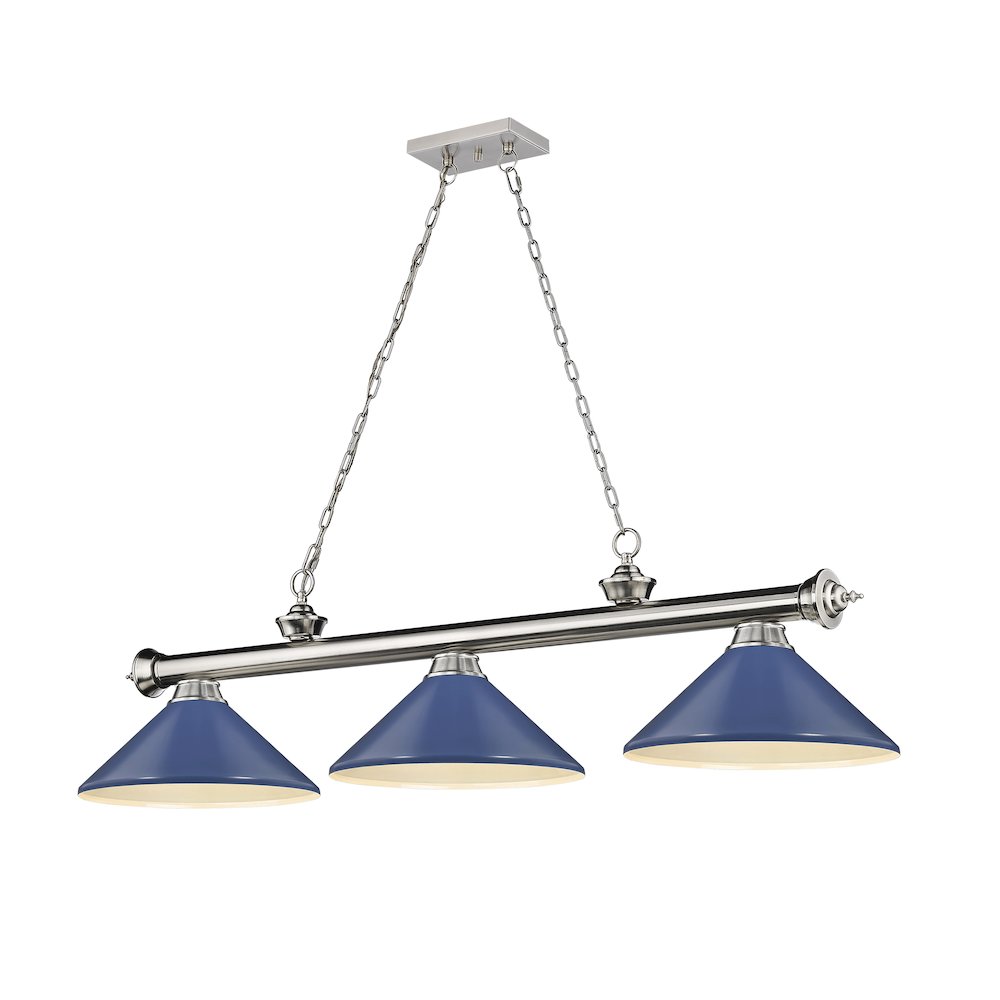 Z-Lite Cordon 3 Light Billiard, Steel Frame, Navy Blue Shade Color. Picture 1