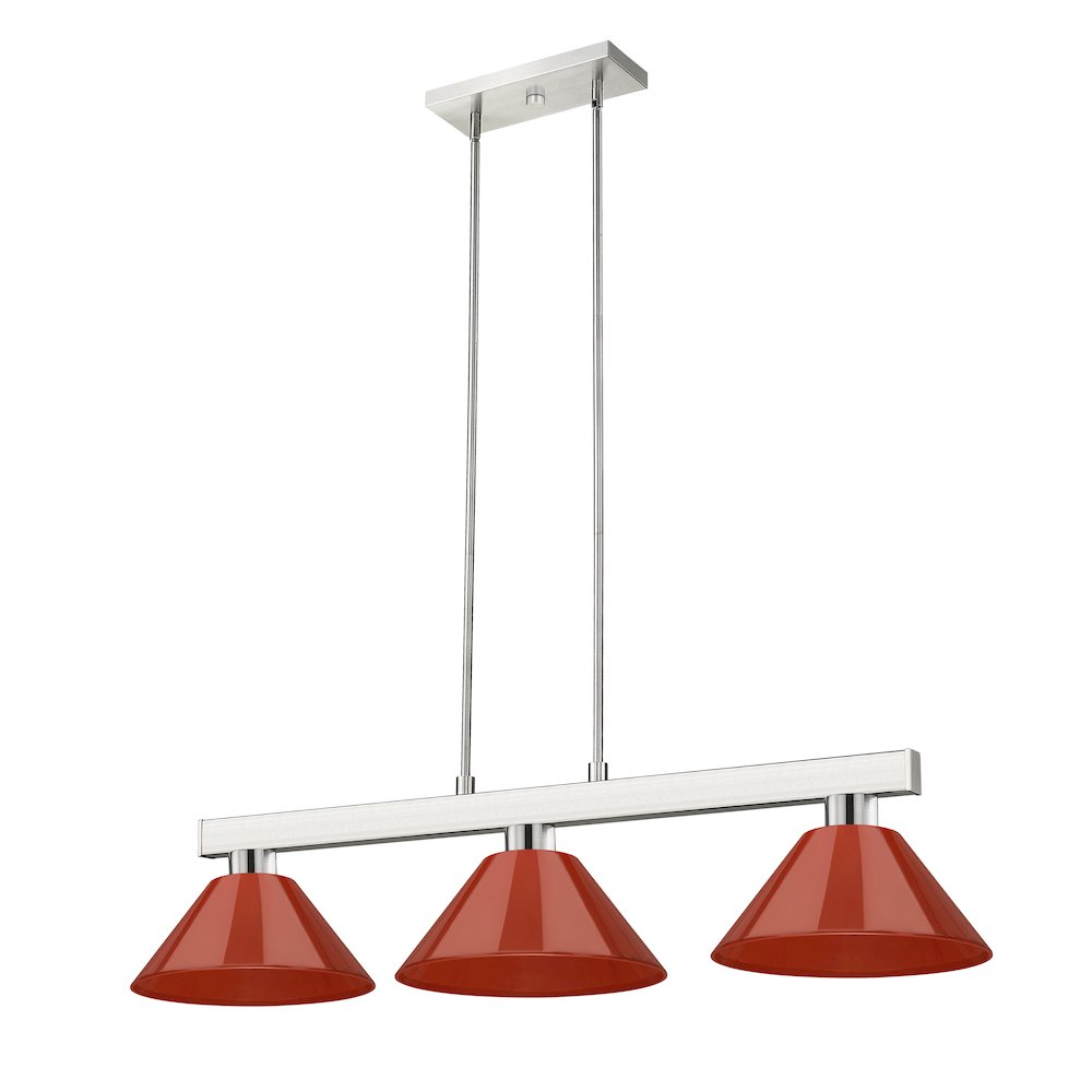 Z-Lite Cobalt 3 Light Billiard, Steel Frame, Red Shade Color. Picture 5