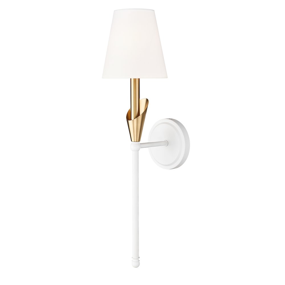 Z-Lite Claudelle 1 Light Wall Sconce in Textured White + Modern Gold color. Picture 1