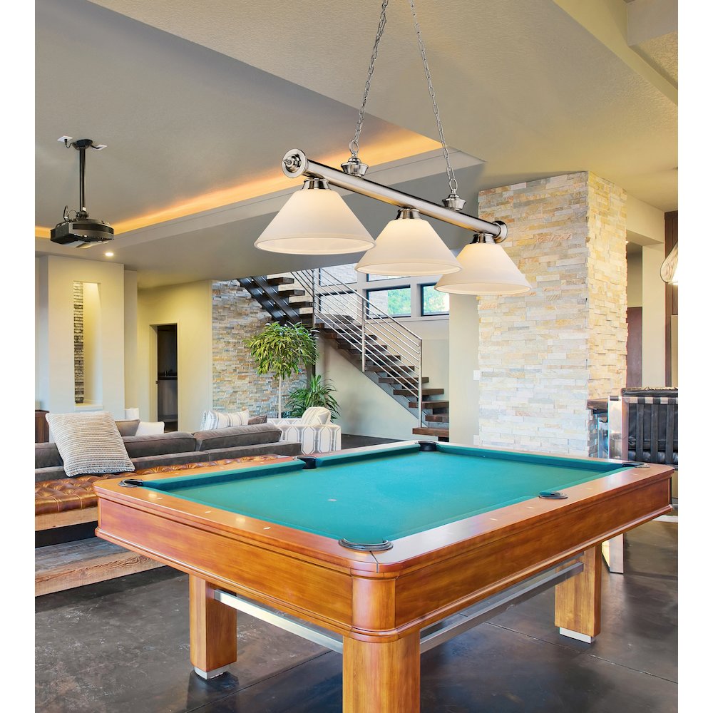 Z-Lite Cordon 3 Light Billiard, Steel Frame, Matte Opal Shade Color. Picture 7