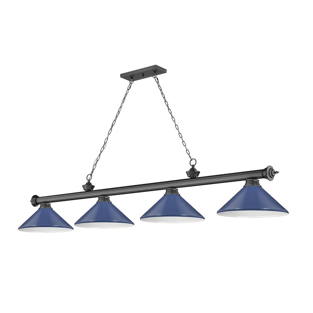 Z-Lite Cordon 4 Light Billiard, Steel Frame, Navy Blue Shade Color. Picture 5