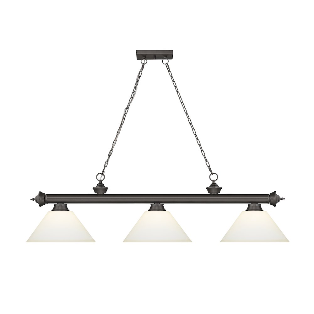 Z-Lite Cordon 3 Light Billiard, Steel Frame, Matte Opal Shade Color. Picture 2