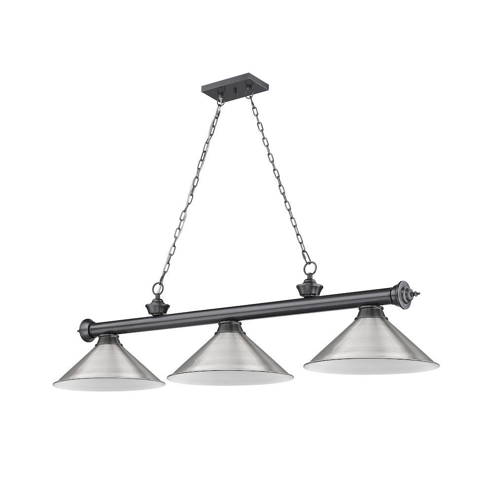 Z-Lite Cordon 3 Light Billiard, Steel Frame, Brushed Nickel Shade Color. Picture 5