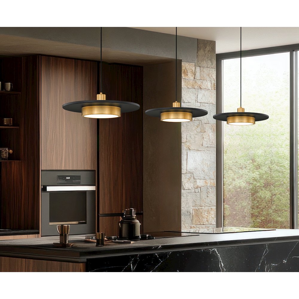 Z-Lite 1 Light Pendant, Matte Black + Modern Gold. Picture 6