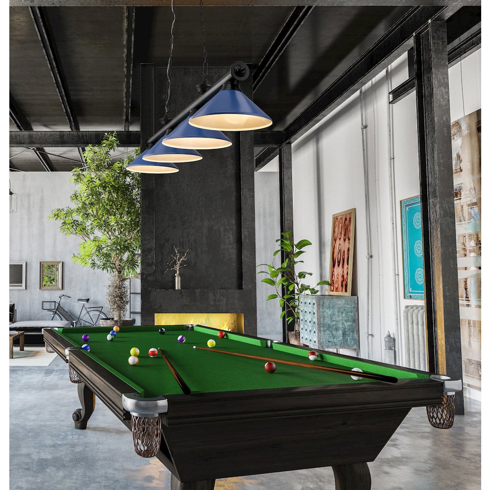 Z-Lite Cordon 4 Light Billiard, Steel Frame, Navy Blue Shade Color. Picture 7