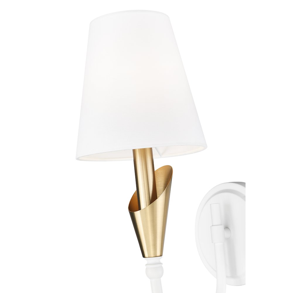 Z-Lite Claudelle 1 Light Wall Sconce in Textured White + Modern Gold color. Picture 4