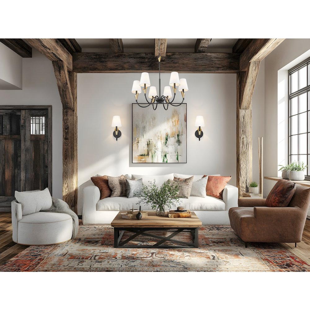 Z-Lite Claudelle 6 Light Chandelier in Matte Black + Modern Gold color. Picture 7