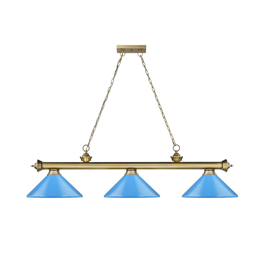 Z-Lite Cordon 3 Light Billiard, Steel Frame, Electric Blue Shade Color. Picture 2