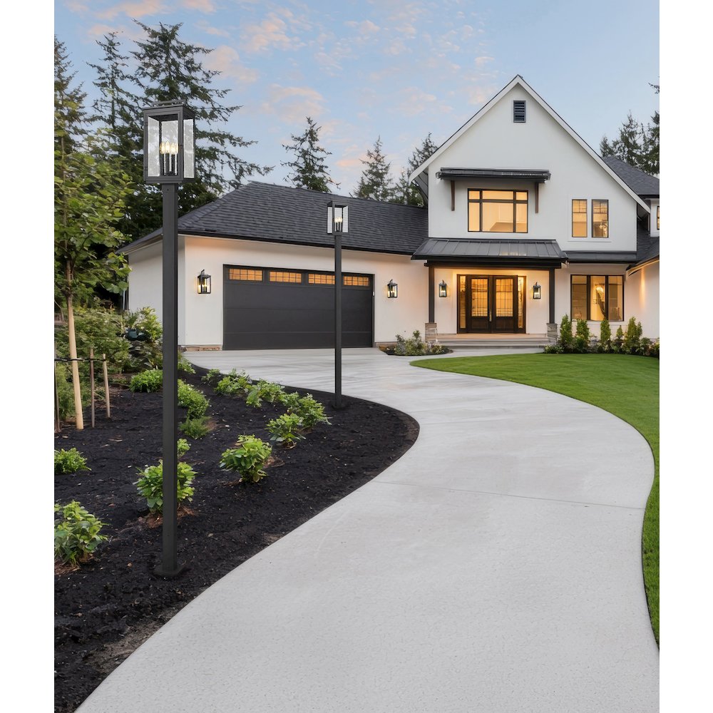 Z-Lite Hartwell 4 Light Outdoor Post Mounted Fixture in Sand Black color. Picture 6