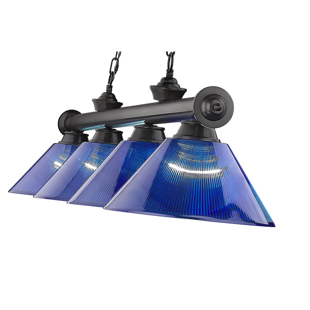 Z-Lite Cordon 4 Light Billiard, Steel Frame, Dark Blue Shade Color. Picture 4
