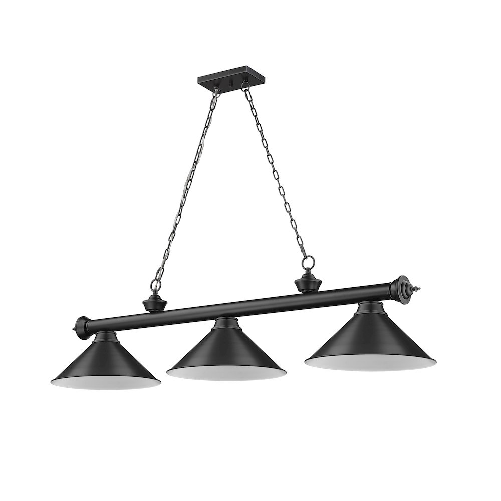 Z-Lite Cordon 3 Light Billiard, Steel Frame, Matte Black Shade Color. Picture 5