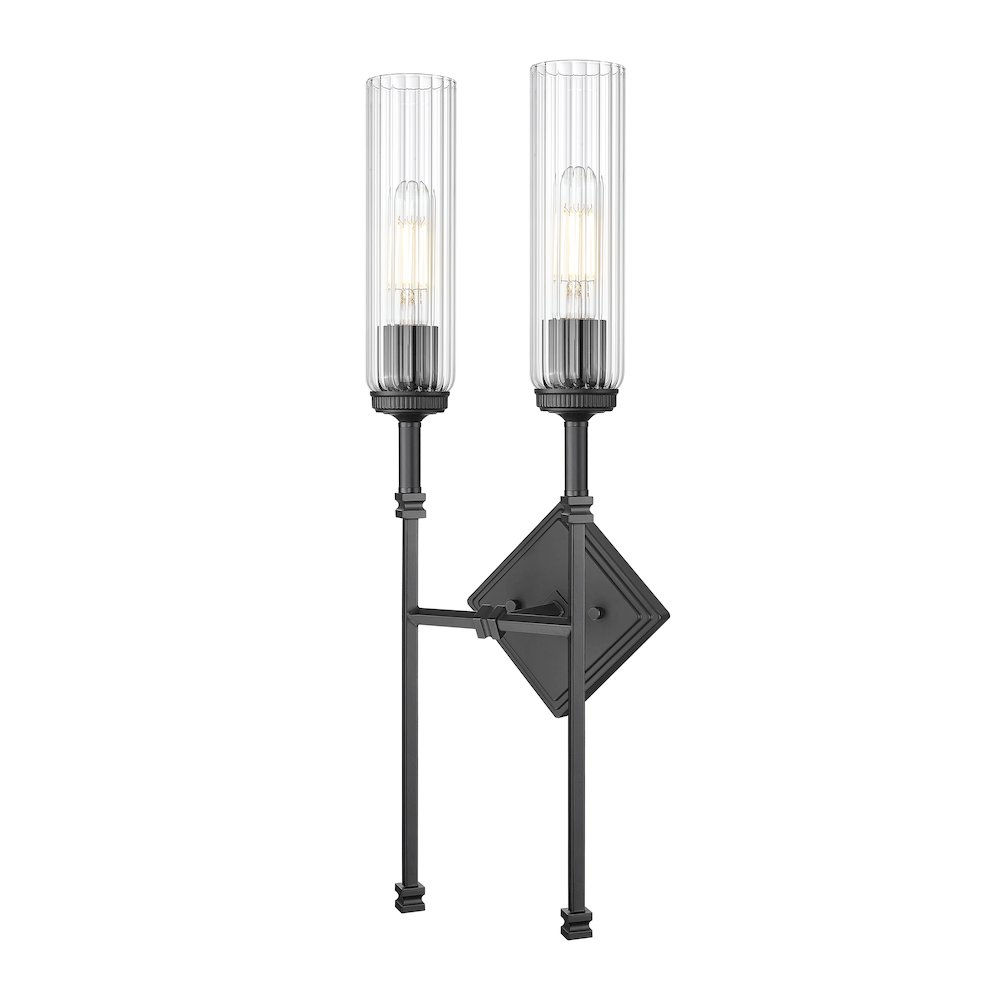 Z-Lite 2 Light Wall Sconce, Matte Black. Picture 1