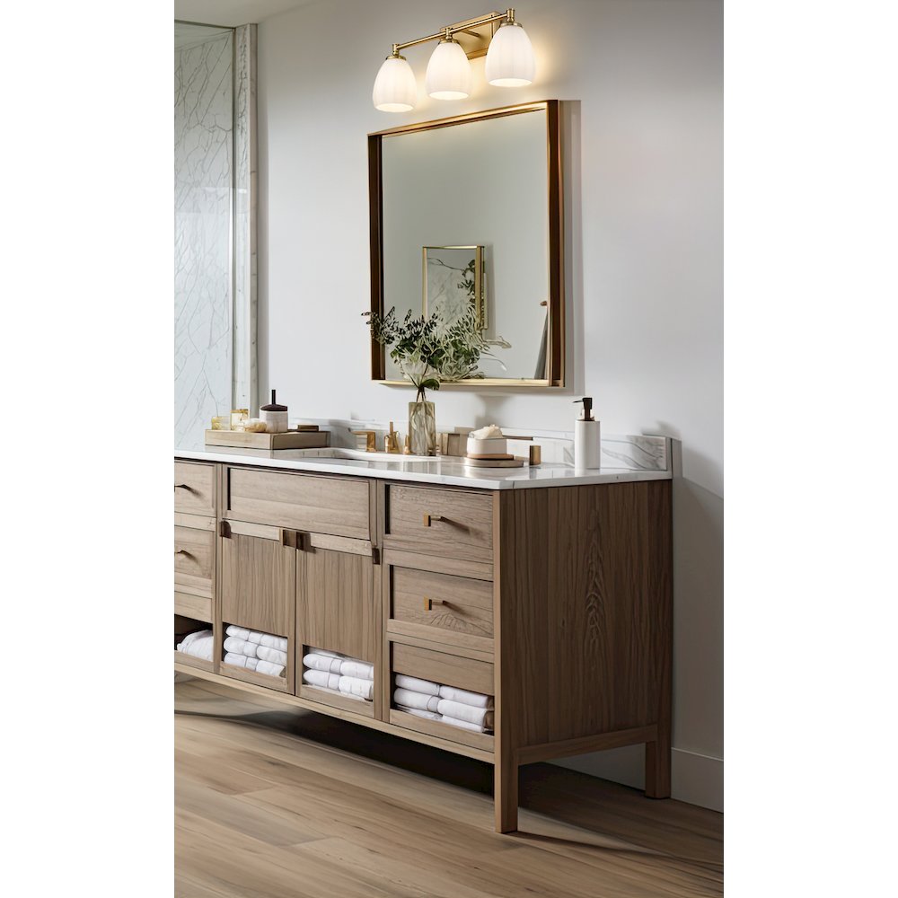 Z-Lite Oren 3 Light Vanity in Modern Gold color, Steel frame. Picture 6