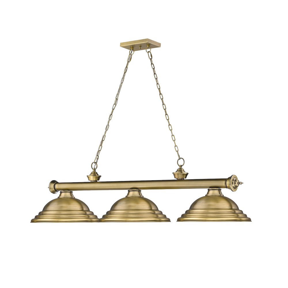 Z-Lite Cordon 3 Light Billiard, Steel Frame, Rubbed Brass Shade Color. Picture 3