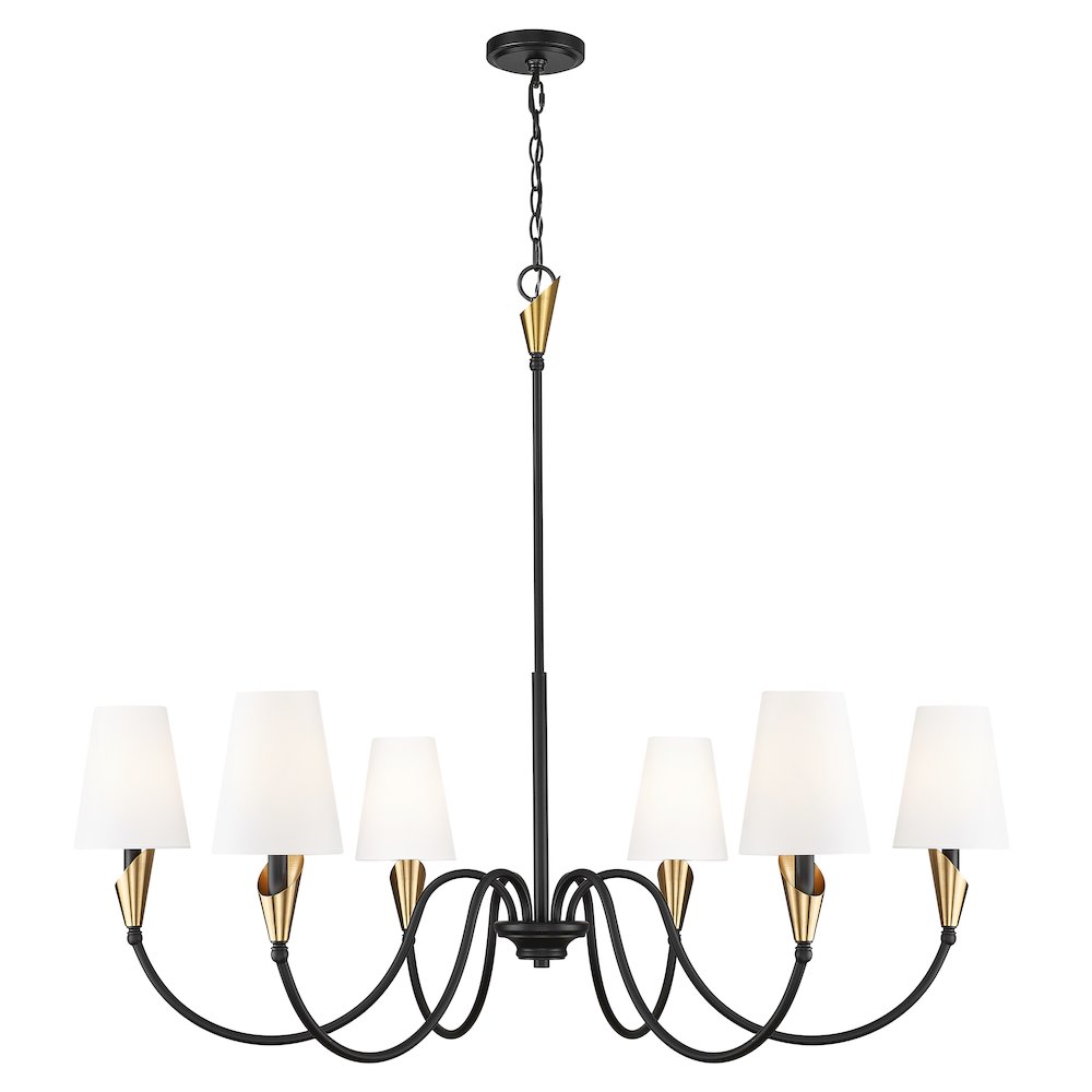 Z-Lite Claudelle 6 Light Chandelier in Matte Black + Modern Gold color. Picture 1