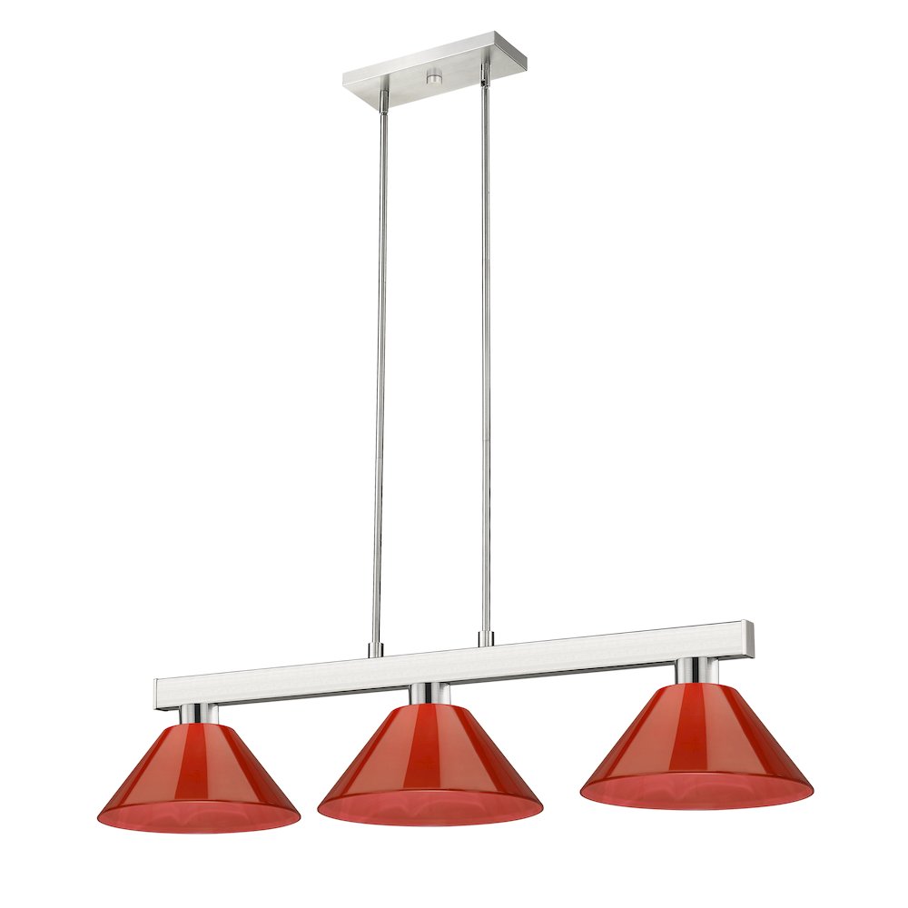 Z-Lite Cobalt 3 Light Billiard, Steel Frame, Red Shade Color. Picture 1