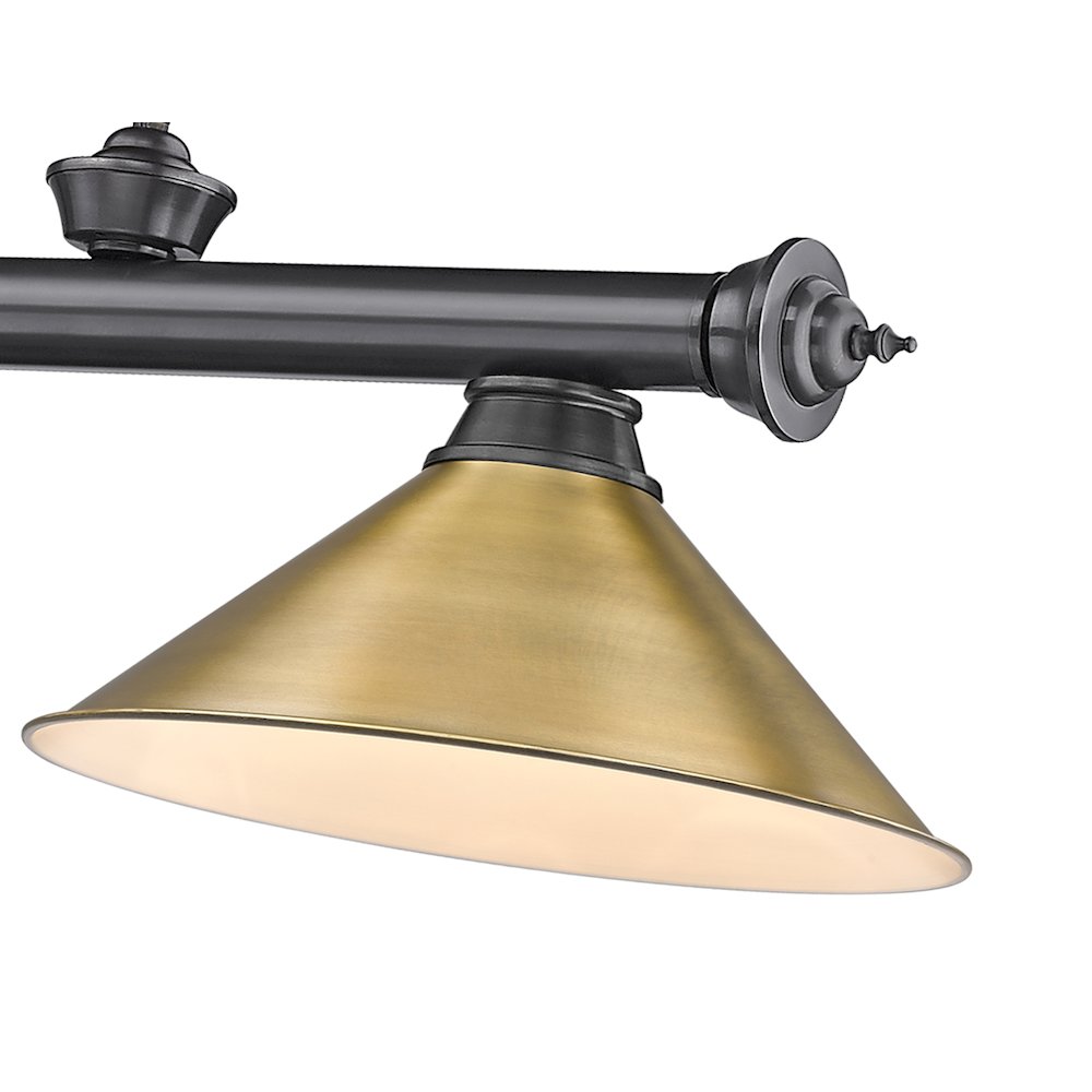 Z-Lite Cordon 3 Light Billiard, Steel Frame, Rubbed Brass Shade Color. Picture 4