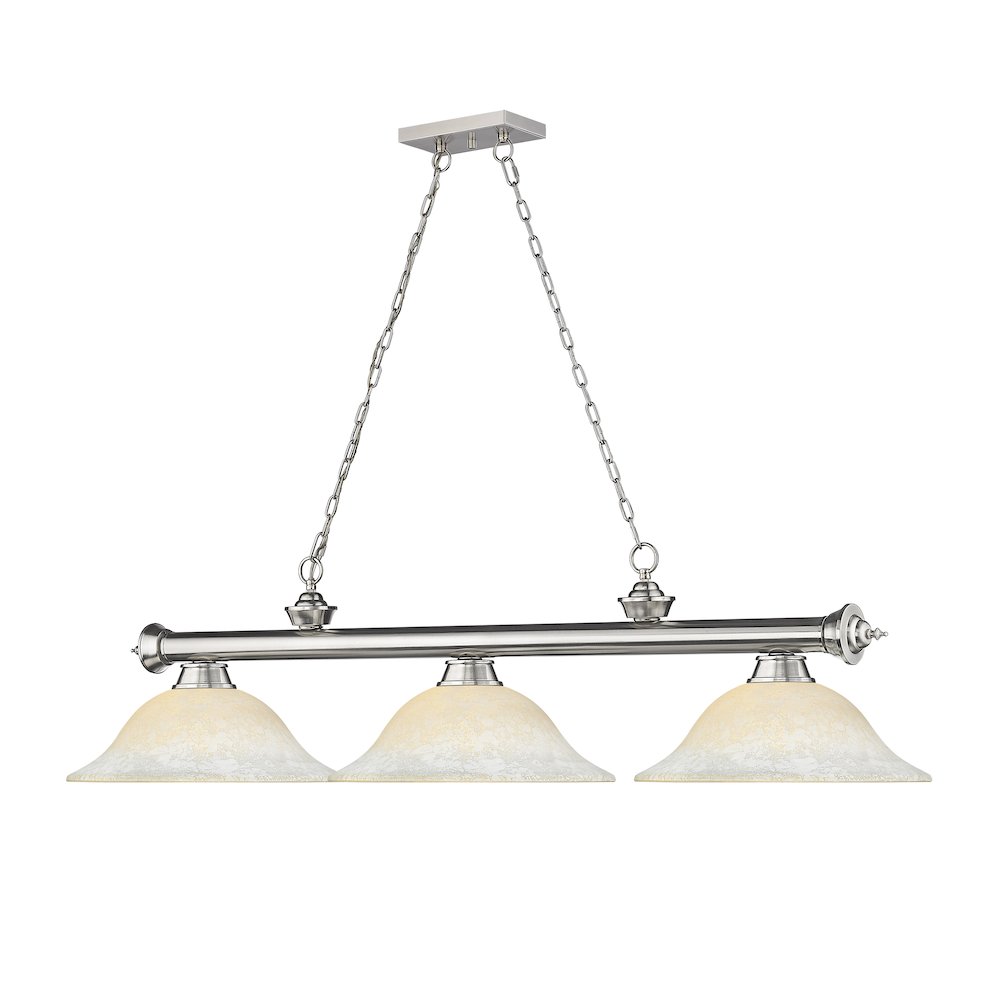 Z-Lite Cordon 3 Light Billiard, Steel Frame, White Mottle Shade Color. Picture 3
