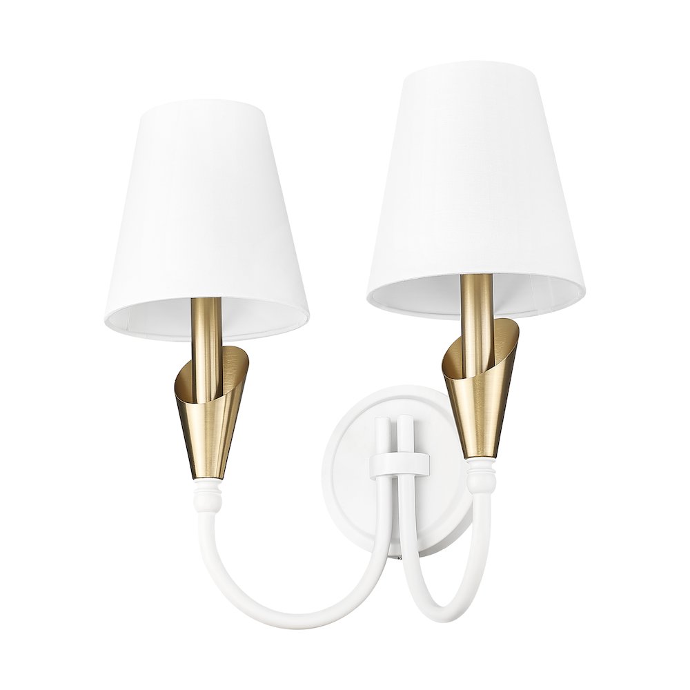 Z-Lite Claudelle 2 Light Wall Sconce in Textured White + Modern Gold color. Picture 5