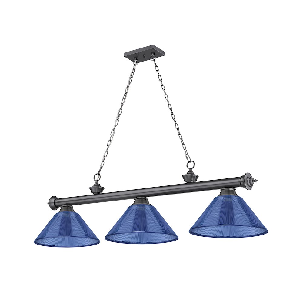 Z-Lite Cordon 3 Light Billiard, Steel Frame, Dark Blue Shade Color. Picture 5