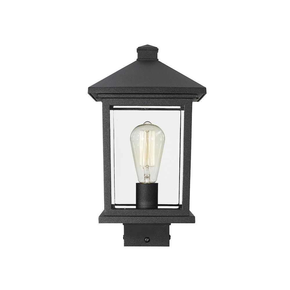 Z-Lite Portland 1 Light Outdoor Post Mount Fixture in Black Frame Finish. Picture 2