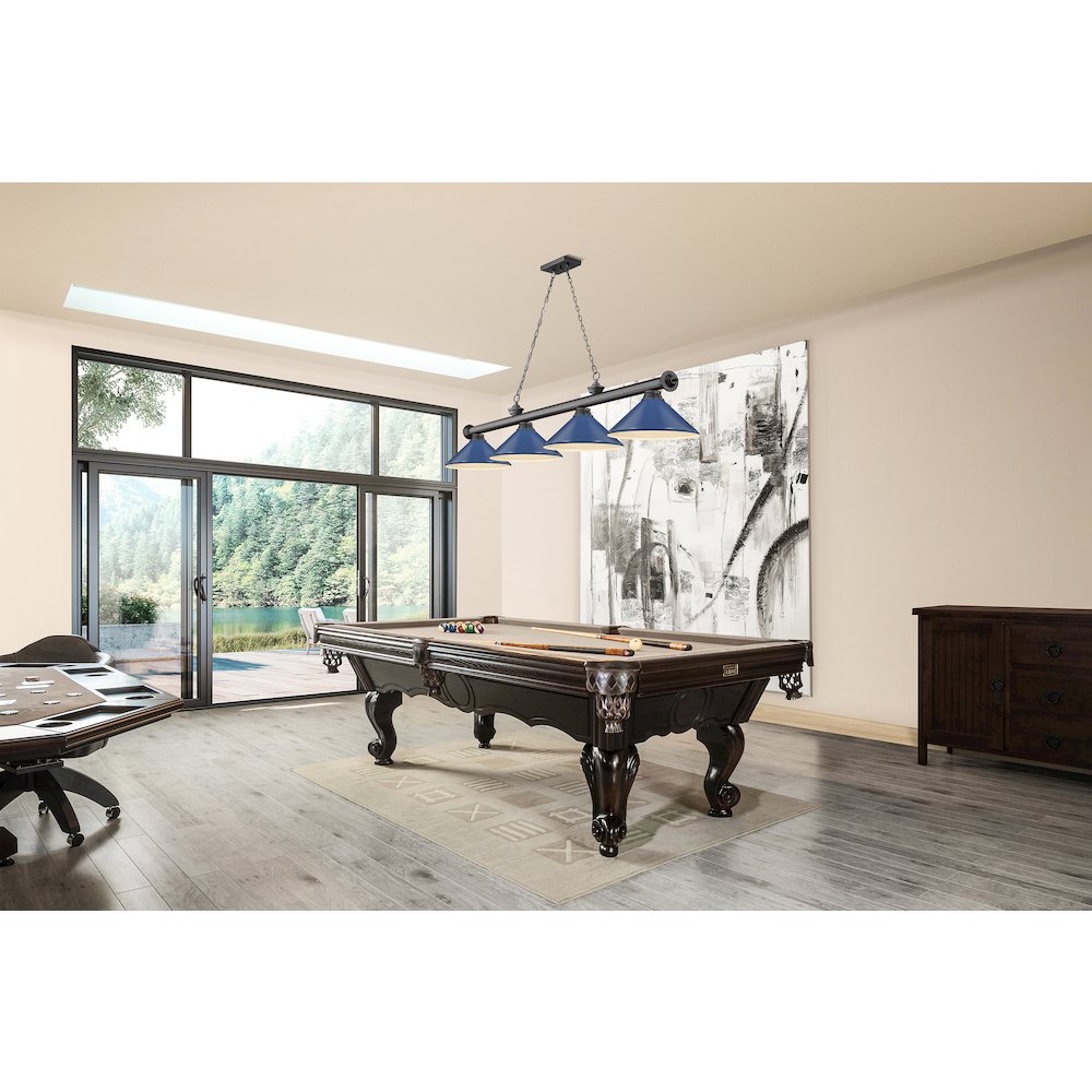 Z-Lite Cordon 4 Light Billiard, Steel Frame, Navy Blue Shade Color. Picture 6
